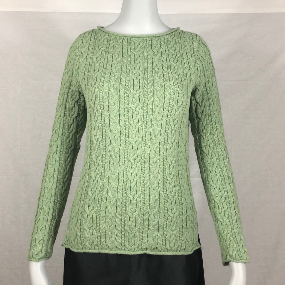 Ralph Lauren Green Marled Boat-Neck Cable Sweater